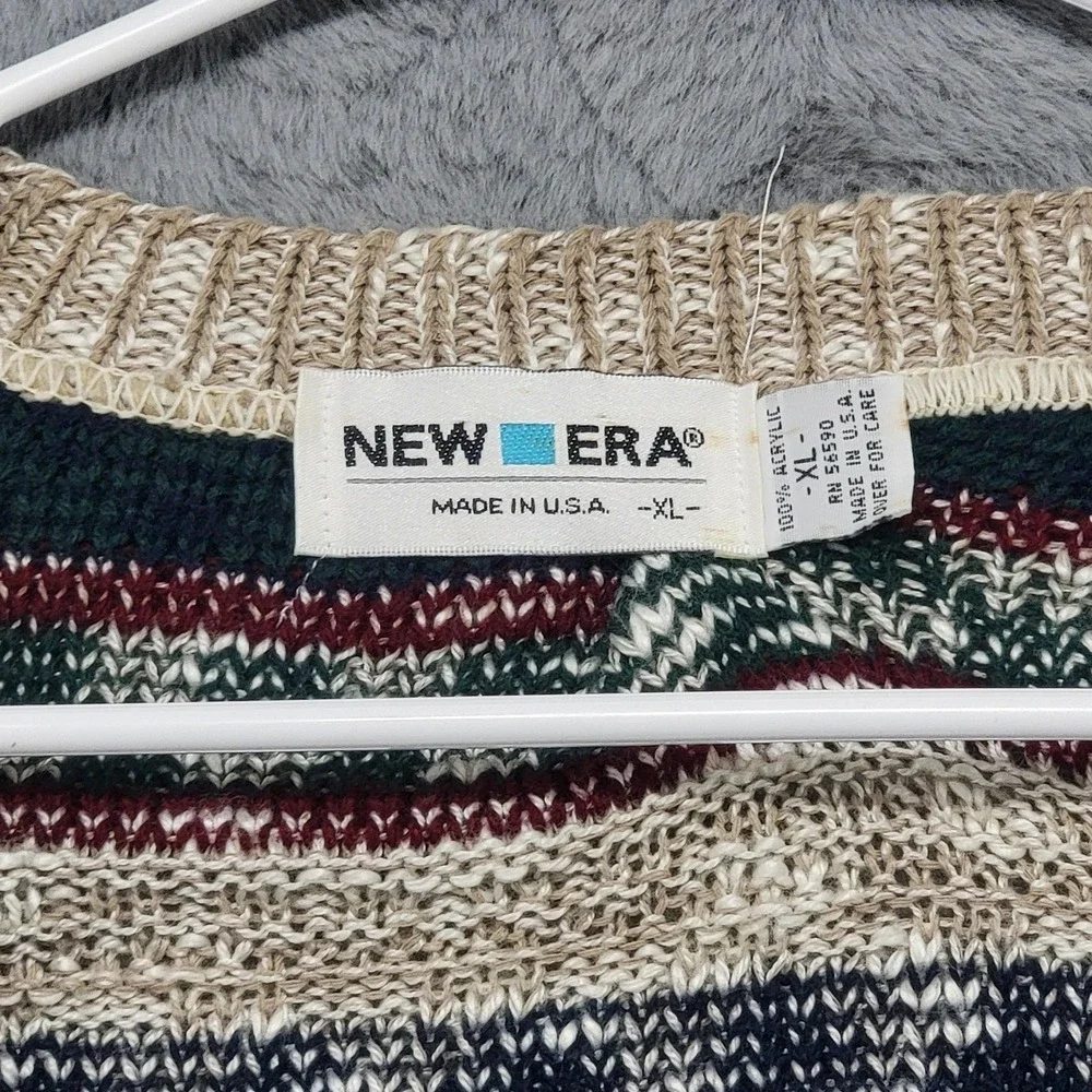 Vintage New Era Cardigan Sweater Mens XL (Fits L) Fair Isle Acrylic Knit Grandpa